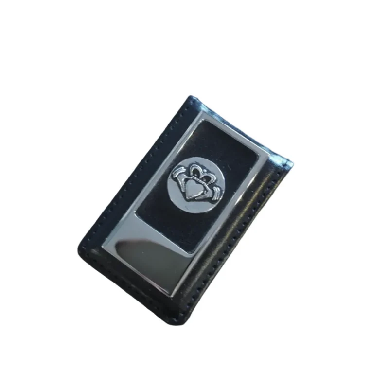 Pewter Leather Money Clip with Celtic Symbols
