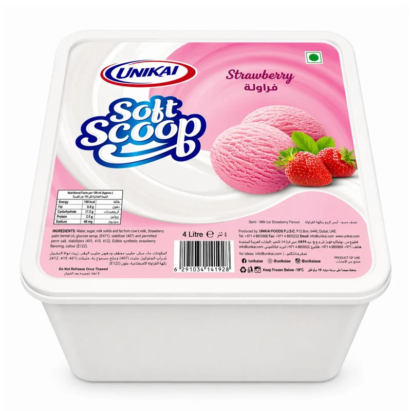 Unikai Strawberry Ice Cream Soft Scoop - 4LTR