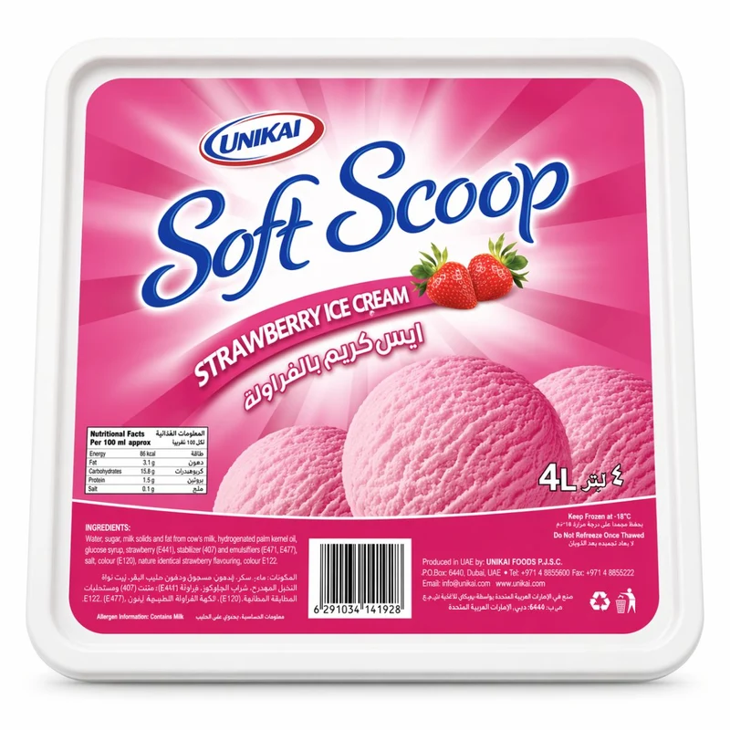 Unikai Strawberry Ice Cream Soft Scoop - 4LTR
