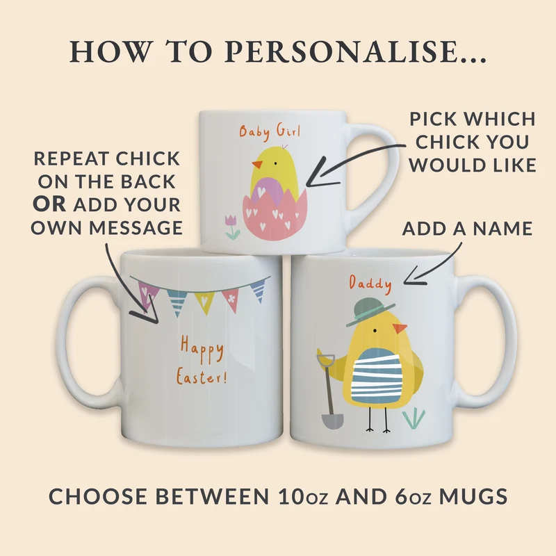 Personalised Easter Kids Gift Mug and Egg Set - Chick Print