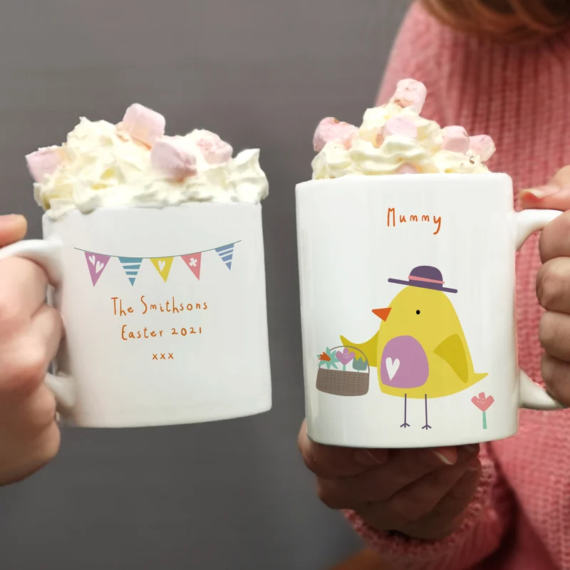 Easter Chick Matching Mug Set - Personalised Family Easter Gift