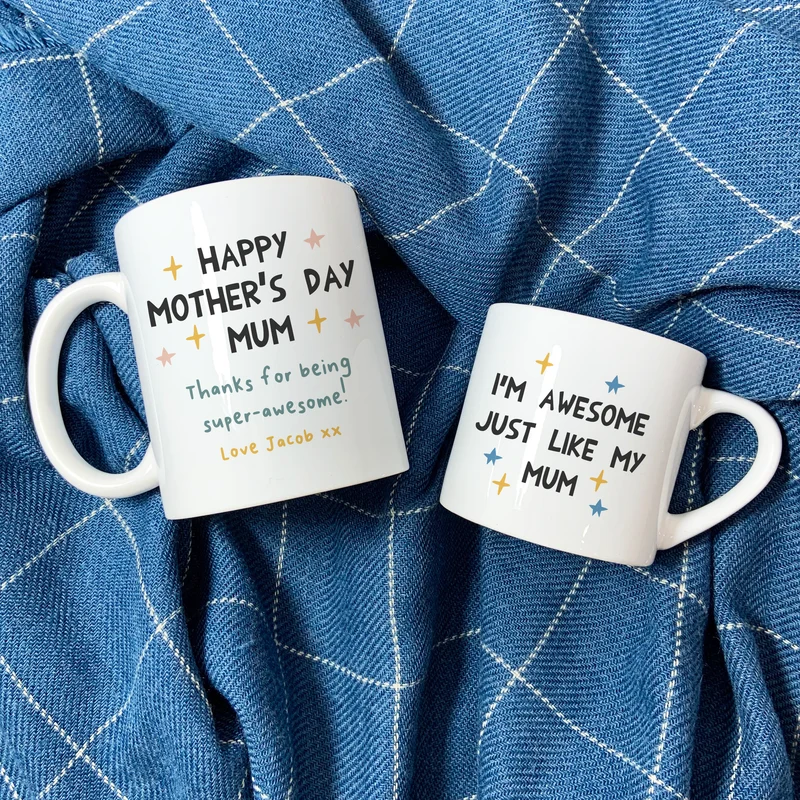 Super Hero Family Mug Set - Fun Mummy Daddy Baby Super Hero New Home Gift - Mama Papa Toddler Easter or Christmas Eve Present