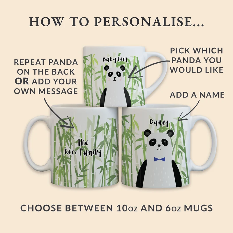 Panda Bear Personalised Mug and Coaster Set - Fun Mummy Daddy Baby Panda Family Gift - Mama Papa Toddler Mug Set Christmas Eve Present