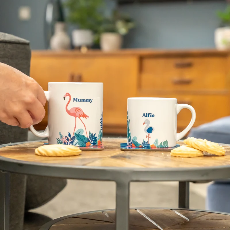 Flamingo Mug Set Personalised Gift For Families - Matching Flamingoes Mugs
