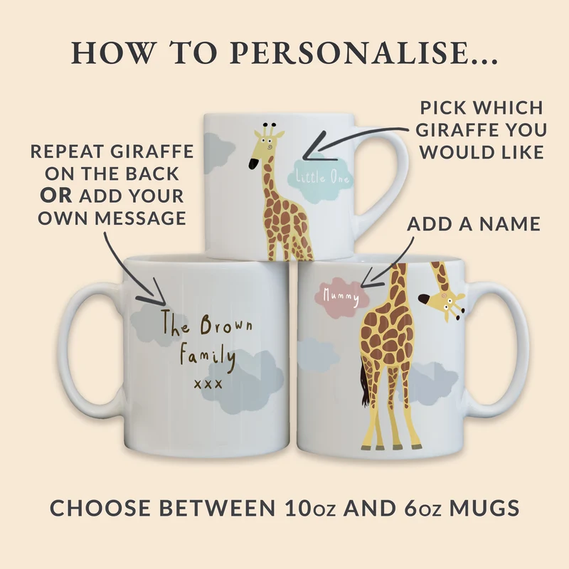 Giraffe Family Mug Set with Mini and Large Mugs Personalised