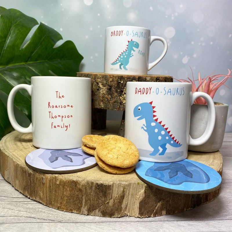 Dinosaur themed Babyccino and Hot Chocolate Personalised Family Mugs