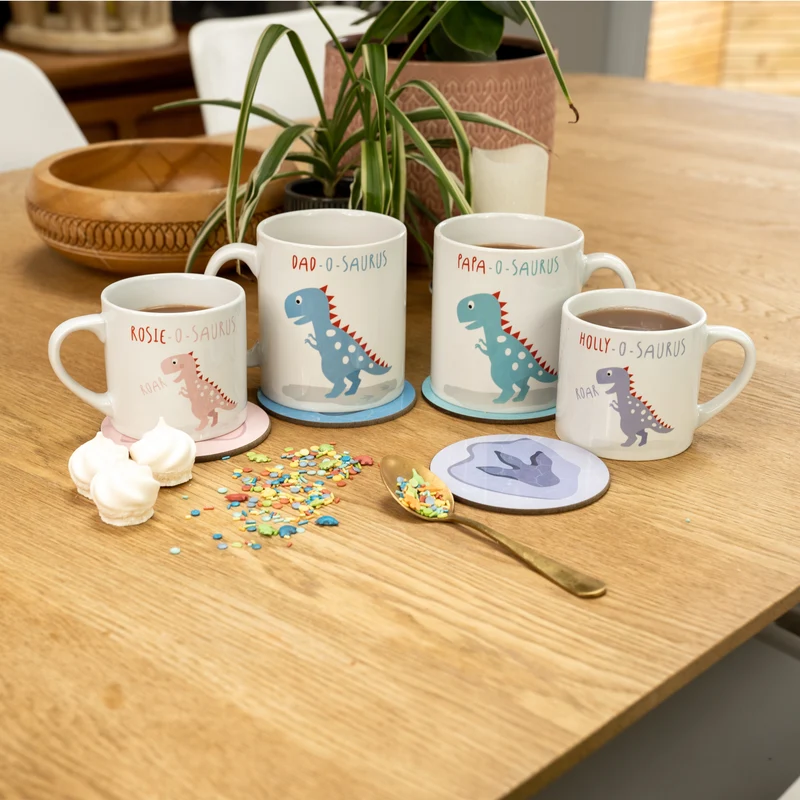 Dinosaur themed Babyccino and Hot Chocolate Personalised Family Mugs