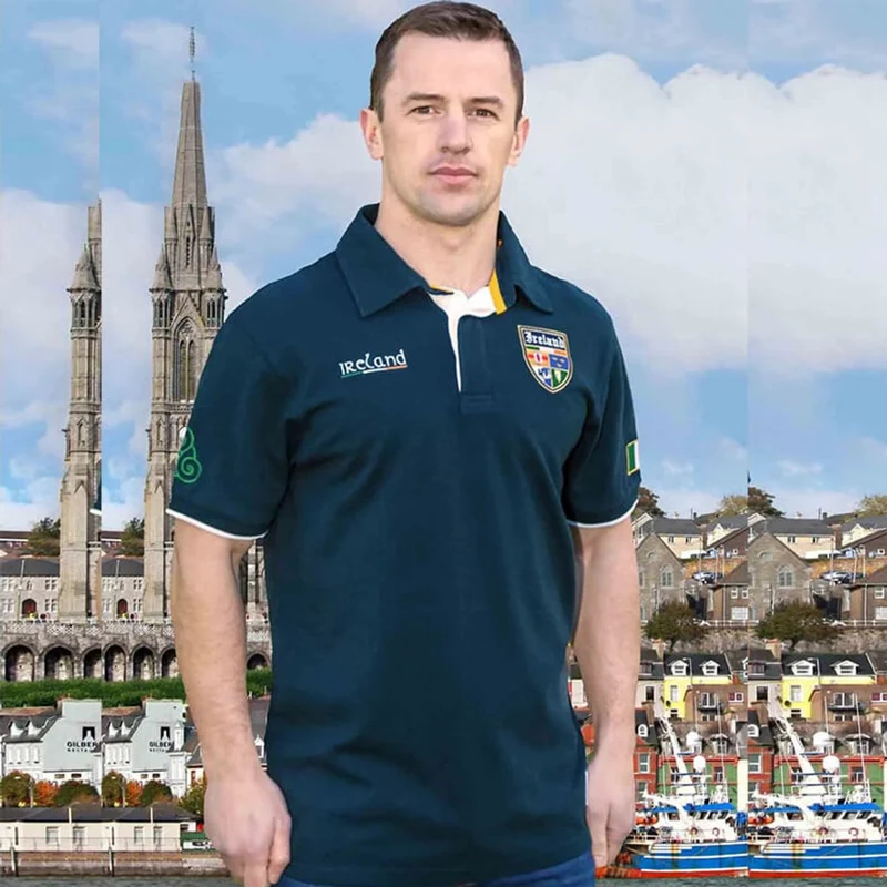 Men's Embroidered Ireland Rugby Polo Shirt, Navy