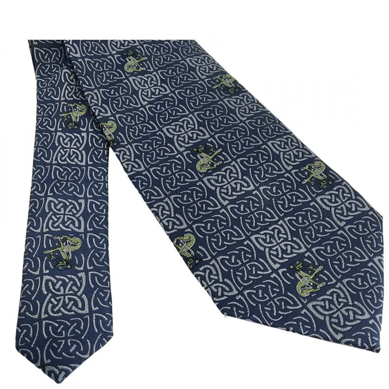 Celtic Knotwork Silk Tie with Dog Motif Embroidery