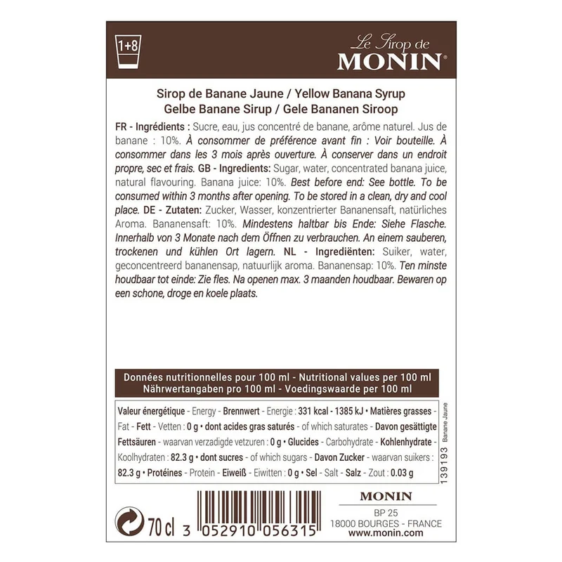 Monin Yellow Banana Syrup - 700ML