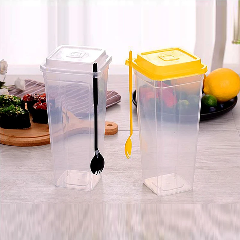 Bubbly Plastic Square Cup with Lid & Fork, 960ML - Pack of 25 Cups