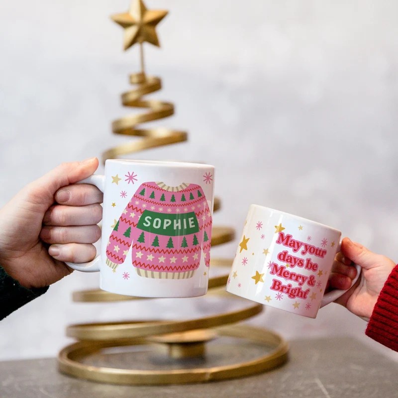 Bright Ugly Christmas Jumper Mug Set 'Merry & Bright'