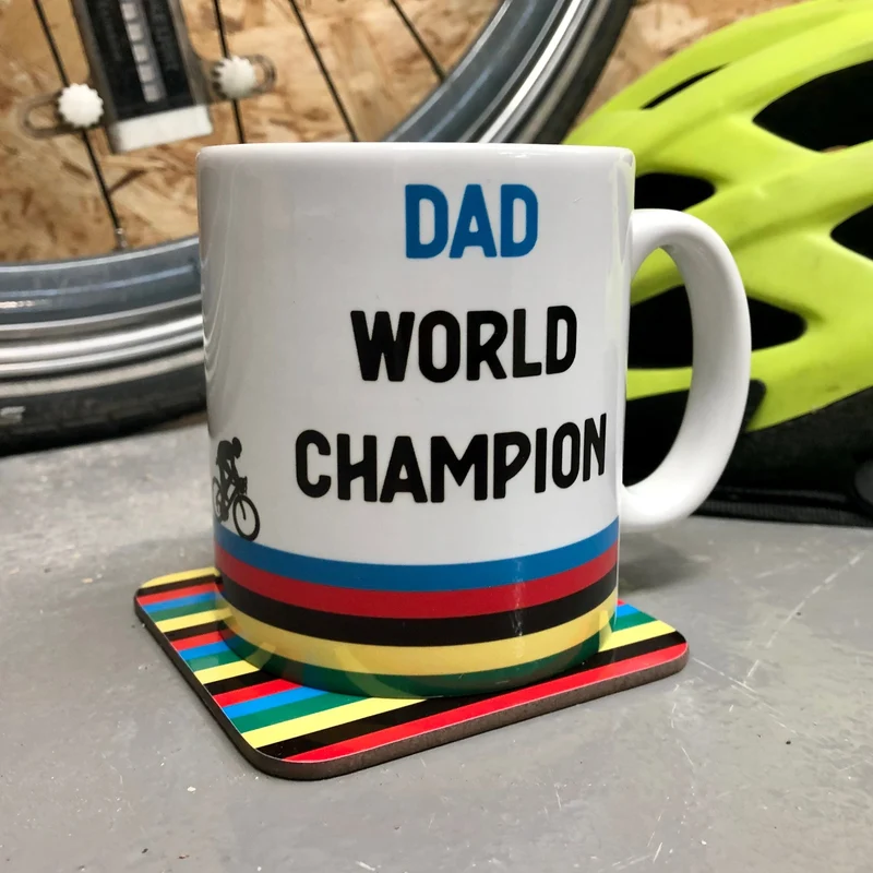 World champion cyclist rainbow jersey mug gift for cycling fan