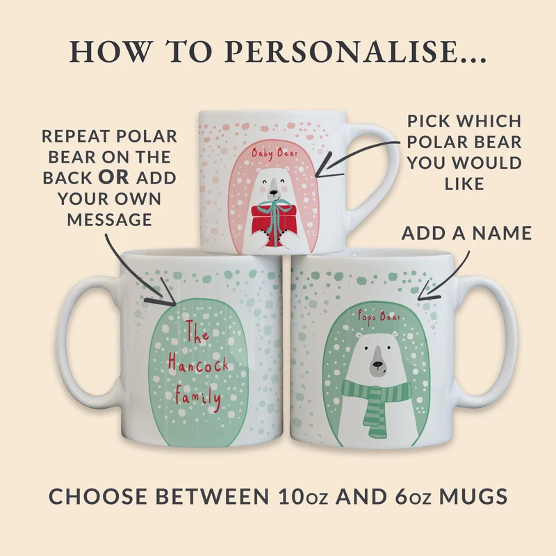 Family Polar Bear Mug Set Cute Mugs For Christmas Eve