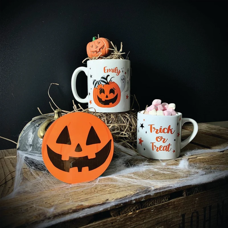 Halloween Mug - Personalised Pumpkin Mug & Coaster Set