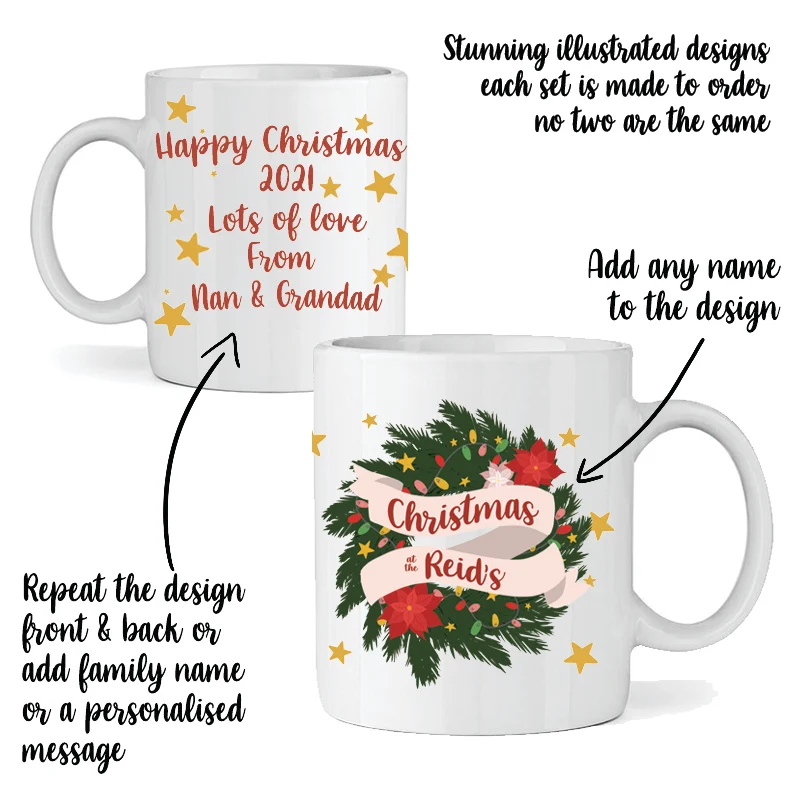 Personalised Christmas Wreath Mug and Coaster Gift Set
