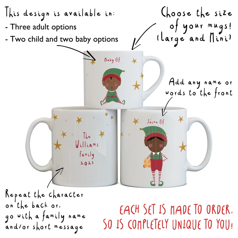 Personalised Elf Family Mug Set