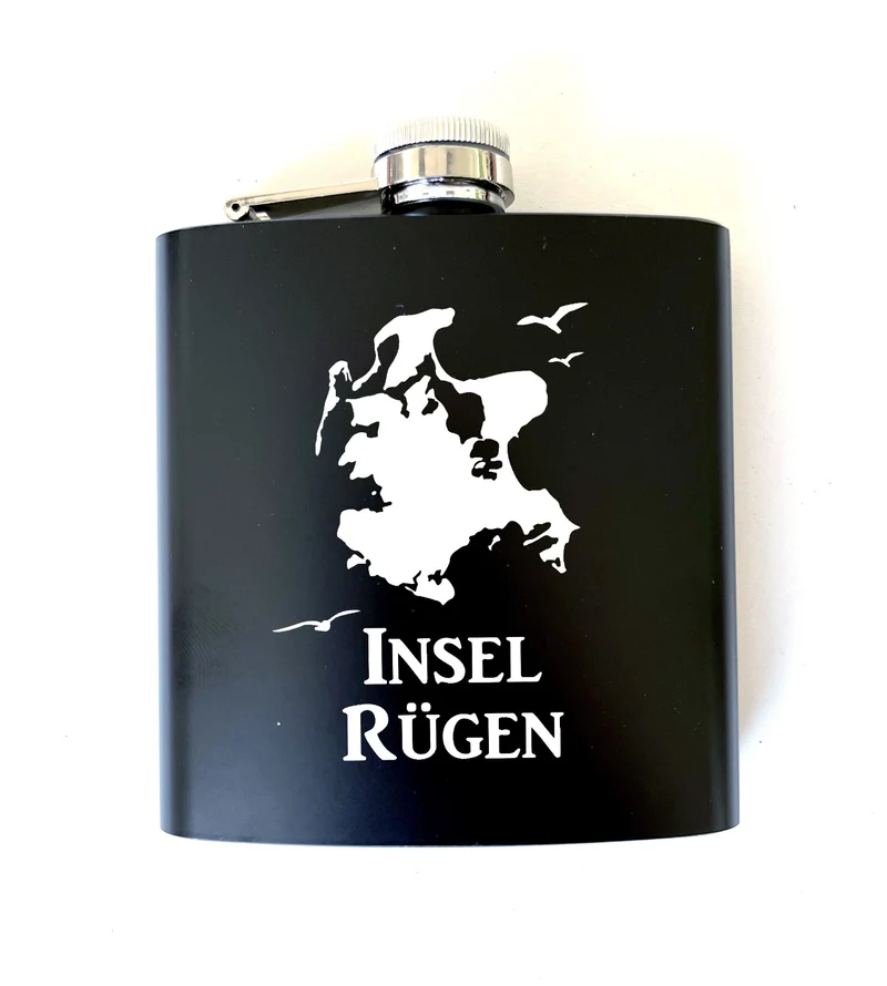 Flachmann, Trinkflasche, „Insel Rügen“, Edelstahl, schwarz, N1384S