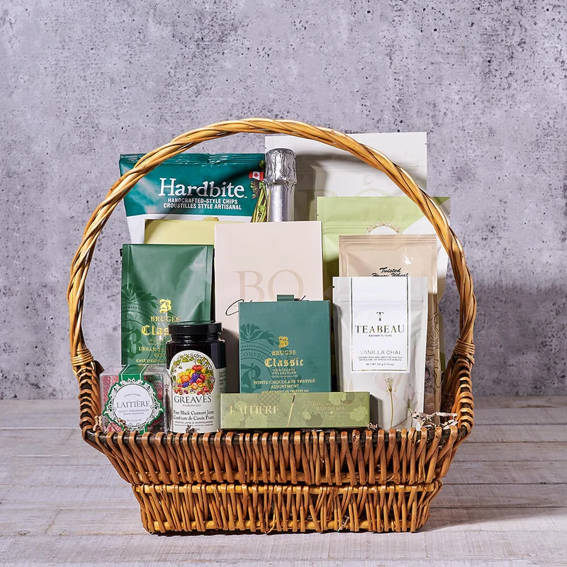 Rustic Sparkling Wine & Snack Basket