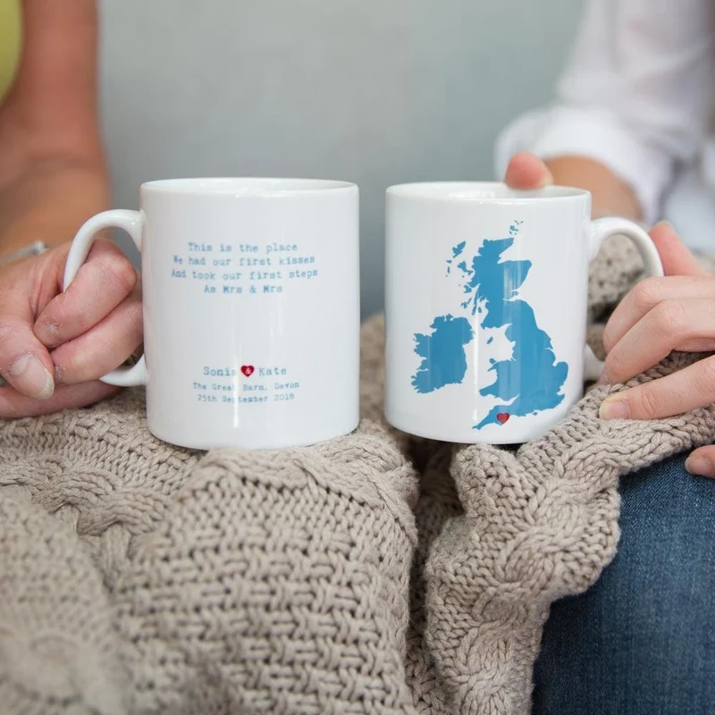 Wedding Gift - Personalised Heart Venue Location Map Mug With Poem - Mr & Mrs, Mr & Mr, Mrs & Mrs