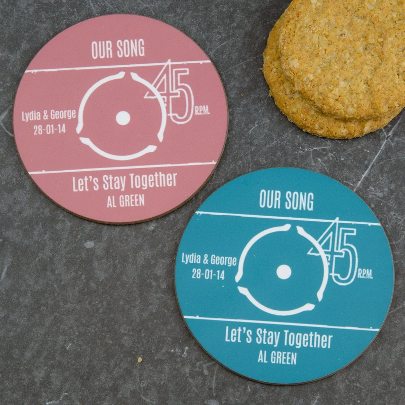 Vinyl Record Label Coaster Set - Personalised Gift - Pack of 2 or 4