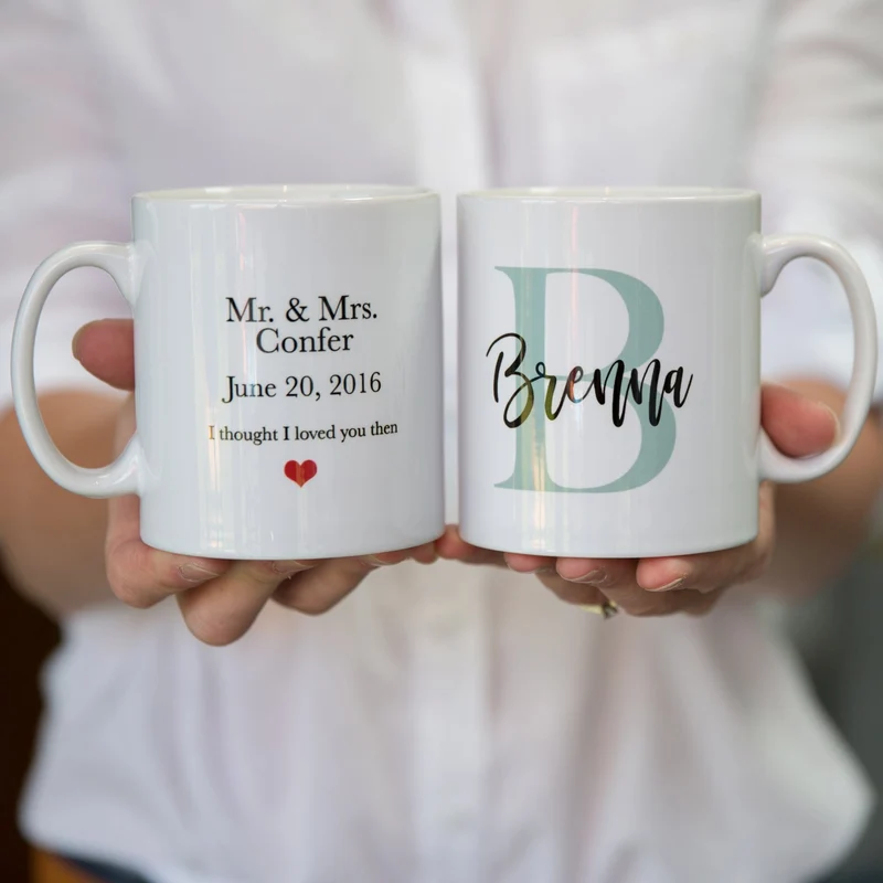 Wedding Gift Mug Set - Any Initials With Personalisation - Great For Couple For Anniversary Or Christmas
