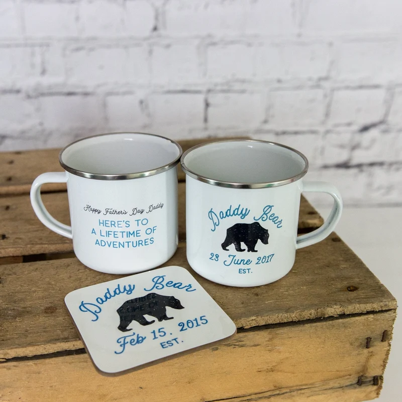 Daddy Bear Ceramic Enamel Style Mug Personalised Father's Day Gift for Papa Dad