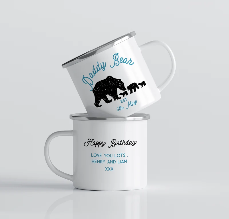 Daddy Bear Ceramic Enamel Style Mug Personalised Father's Day Gift for Papa Dad