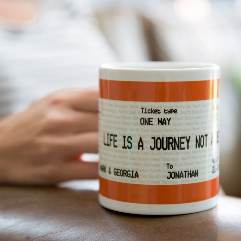 Graduation or Leaving Gift Train Ticket Mug & Coaster
