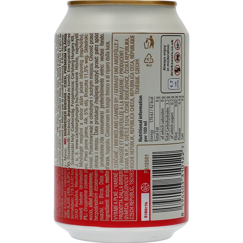Budweiser Lager 5% 24x0,33L Dose zzgl. DPG Pfand