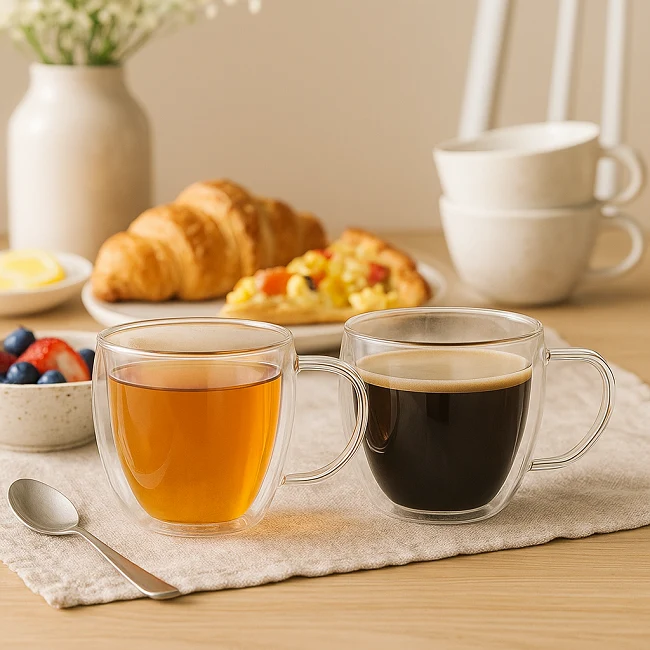 Cookinglife Doppelwandige Kaffee- / Teegläser mit Henkel 280 ml - 2 Stück