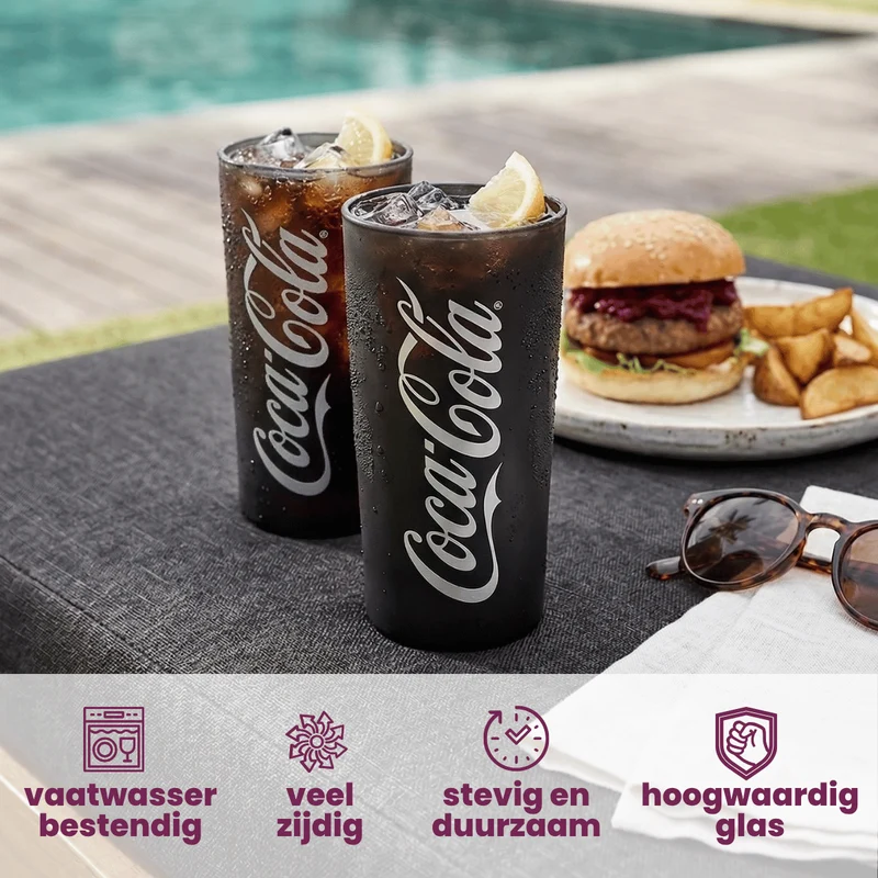 Coca Cola Gläser - Longdrinkgläser - Erfrischungsgetränkgläser - Schwarz 270 ml - 6 Stück