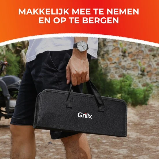 GrillX BBQ Zubehör Werkzeugset - BBQ Zange, Spatel, Gabel, Bürste - Komplettes Grillwerkzeug Set