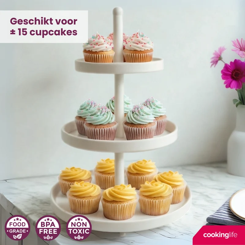 Cookinglife Metall Etagere creme ø 20, 25 & 30 cm - 3-stöckig - 55 cm hoch