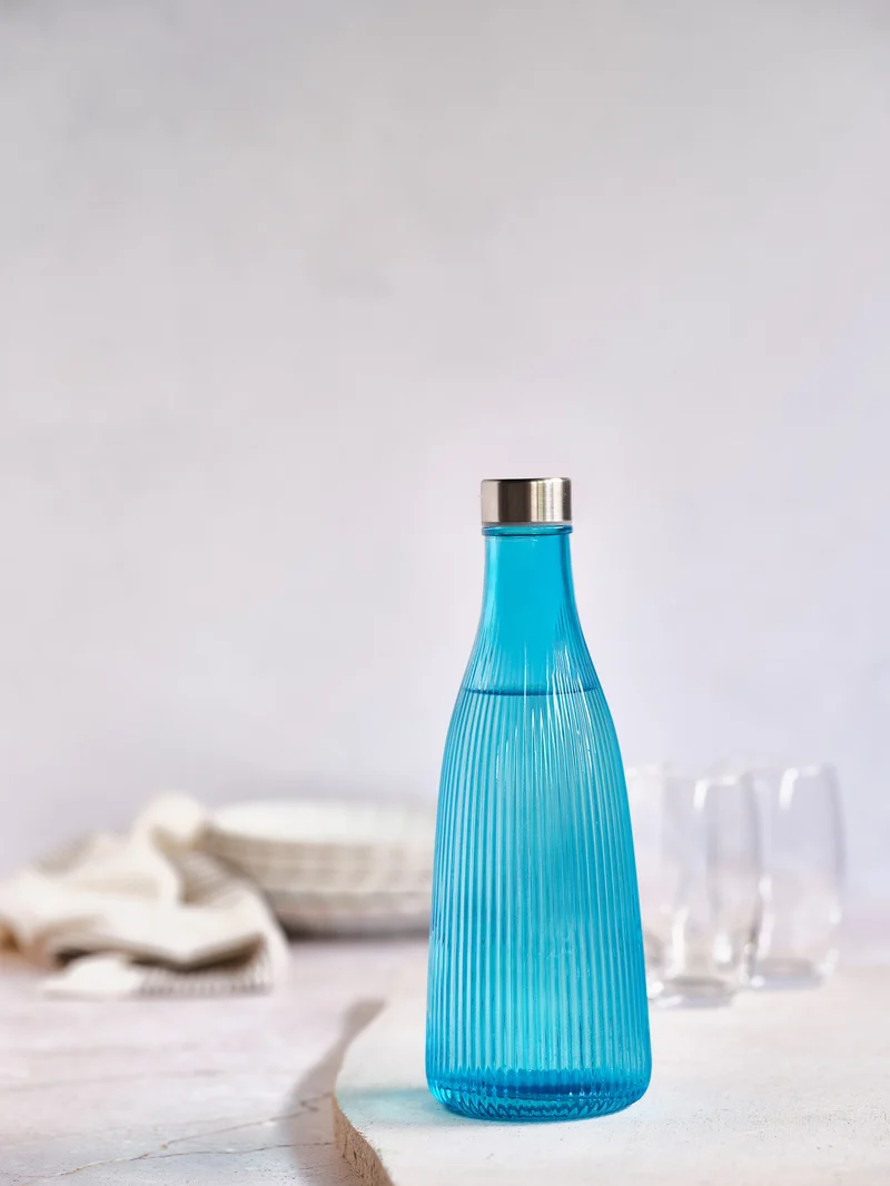Cosy & Trendy Wasserkaraffe Atla – mit Edelstahlverschluss – Glas – Azurblau – 1 Liter