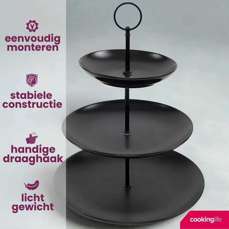 Cookinglife Etagere Schwarz – ø 16, 21 & 26 cm – 3 Schichten