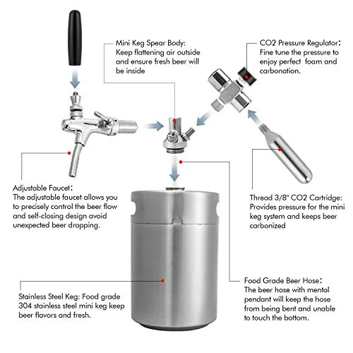 TMCRAFT 170oz Mini Keg Growler, Pressurized Stainless Steel Home Keg Kit System with Adjustable Faucet Keeps Fresh and Carbonation for Homebrew, Craft and Draft Beer