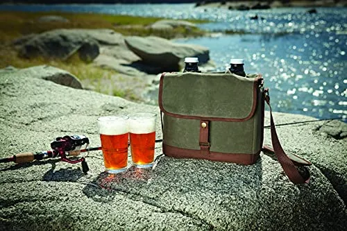 LEGACY - a Picnic Time brand Double Growler Insulated Tote, Khaki Green/Brown