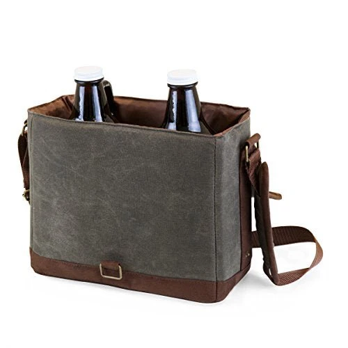 LEGACY - a Picnic Time brand Double Growler Insulated Tote, Khaki Green/Brown