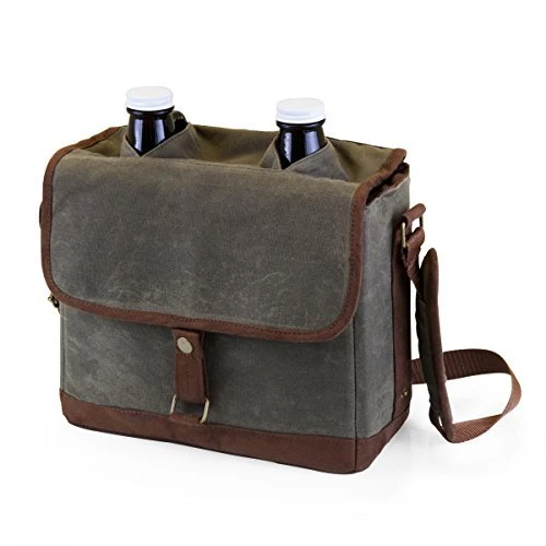 LEGACY - a Picnic Time brand Double Growler Insulated Tote, Khaki Green/Brown