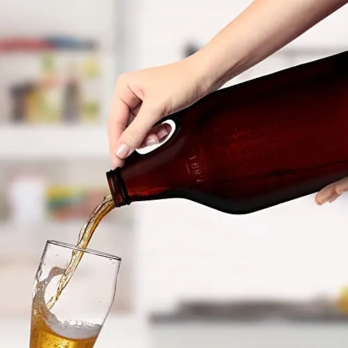 6 Amber Glass Beer Growlers Set, 64 oz. - Screw on Lid, Sturdy, Barware - Amber