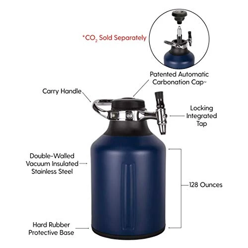 GrowlerWerks GrowlerWerks uKeg Go Carbonated Growler and Craft Beverage Dispenser for Beer, Soda, Cider, Kombucha and Cocktails, Amazing Gift for Beer Lovers, (128 oz, Midnight)