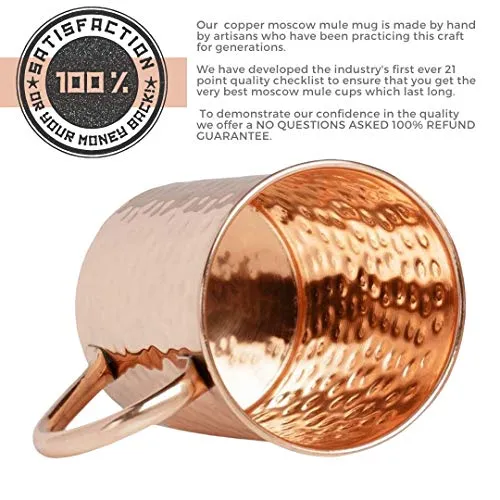 [Gift Set] Advanced Mixology Moscow Mule Mugs Set of 2 (16oz) | 100% Copper Mugs Set w/ 2 Straws, 2 Wooden Coasters & 1 Shot Glass | Tarnish-Resistant Food Grade Lacquer Coat
