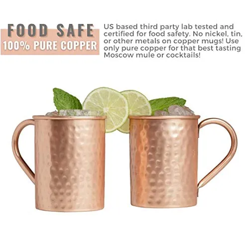 [Gift Set] Advanced Mixology Moscow Mule Mugs Set of 2 (16oz) | 100% Copper Mugs Set w/ 2 Straws, 2 Wooden Coasters & 1 Shot Glass | Tarnish-Resistant Food Grade Lacquer Coat