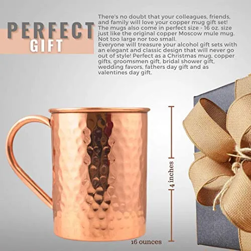 [Gift Set] Advanced Mixology Moscow Mule Mugs Set of 2 (16oz) | 100% Copper Mugs Set w/ 2 Straws, 2 Wooden Coasters & 1 Shot Glass | Tarnish-Resistant Food Grade Lacquer Coat