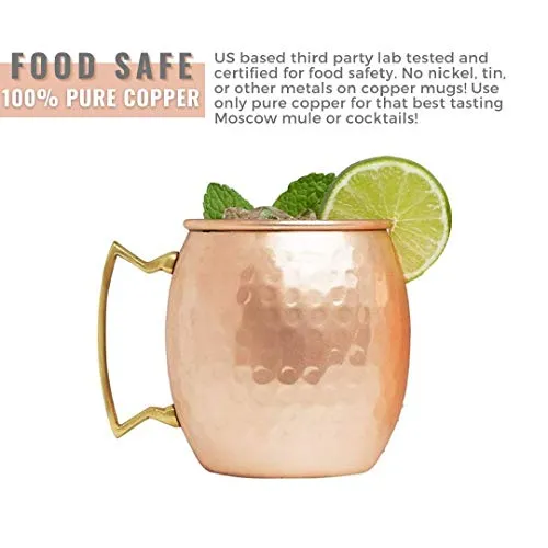 Advanced Mixology [Gift Set] Authentic Moscow Mule Mugs Set of 2 (16oz) | Solid Barrel 100% Copper Mugs Set w/ 2 Straws, 2 Wooden Coasters & 1 Shot Glass | Tarnish-Resistant Food Grade Lacquer Coat