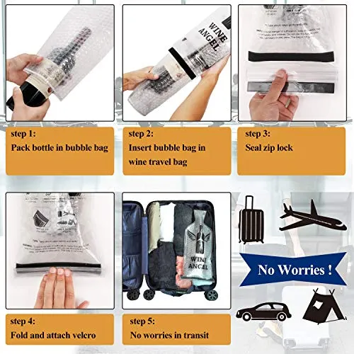 [UPGRADED PROTECTION] 4 Set (8 pcs) Reusable Wine Bags for Travel, Wine Travel Protector, Bottle Travel Sleeve Case For Airplane, Car, Cruise, TRIPLE Protection Luggage Leak-proof Safety Impact Resist
