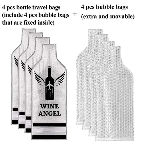 [UPGRADED PROTECTION] 4 Set (8 pcs) Reusable Wine Bags for Travel, Wine Travel Protector, Bottle Travel Sleeve Case For Airplane, Car, Cruise, TRIPLE Protection Luggage Leak-proof Safety Impact Resist