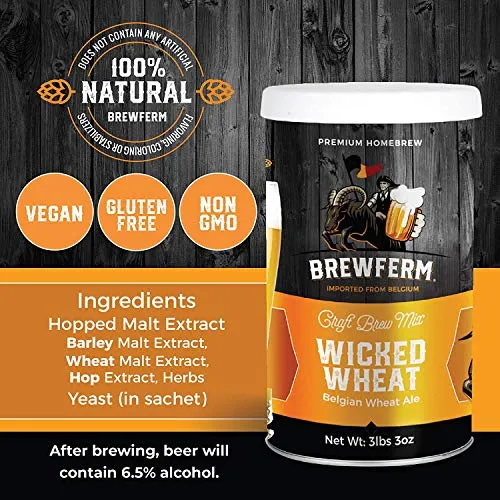 Brewferm Buckrider Belgian Homebrewing Premium Deluxe Brew Kit - Wicked Wheat Premium Deluxe Craft Brew Mix - No Boil - Makes 15 Liters/ 4 gallons