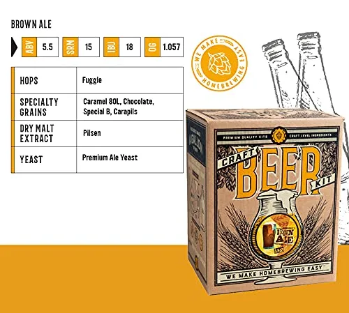 Craft A Brew - Brown Ale - Beer Making Kit - Make Your Own Craft Beer - Complete Equipment and Supplies - Starter Home Brewing Kit - 1 Gallon